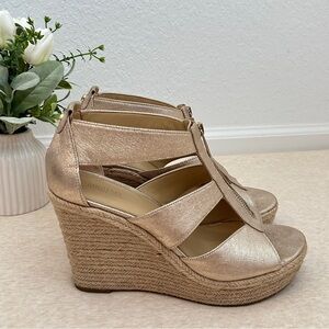 Michael Kors Women’s Berkley Gold Wedge Platform Espadrille Zip Sandals Size 9